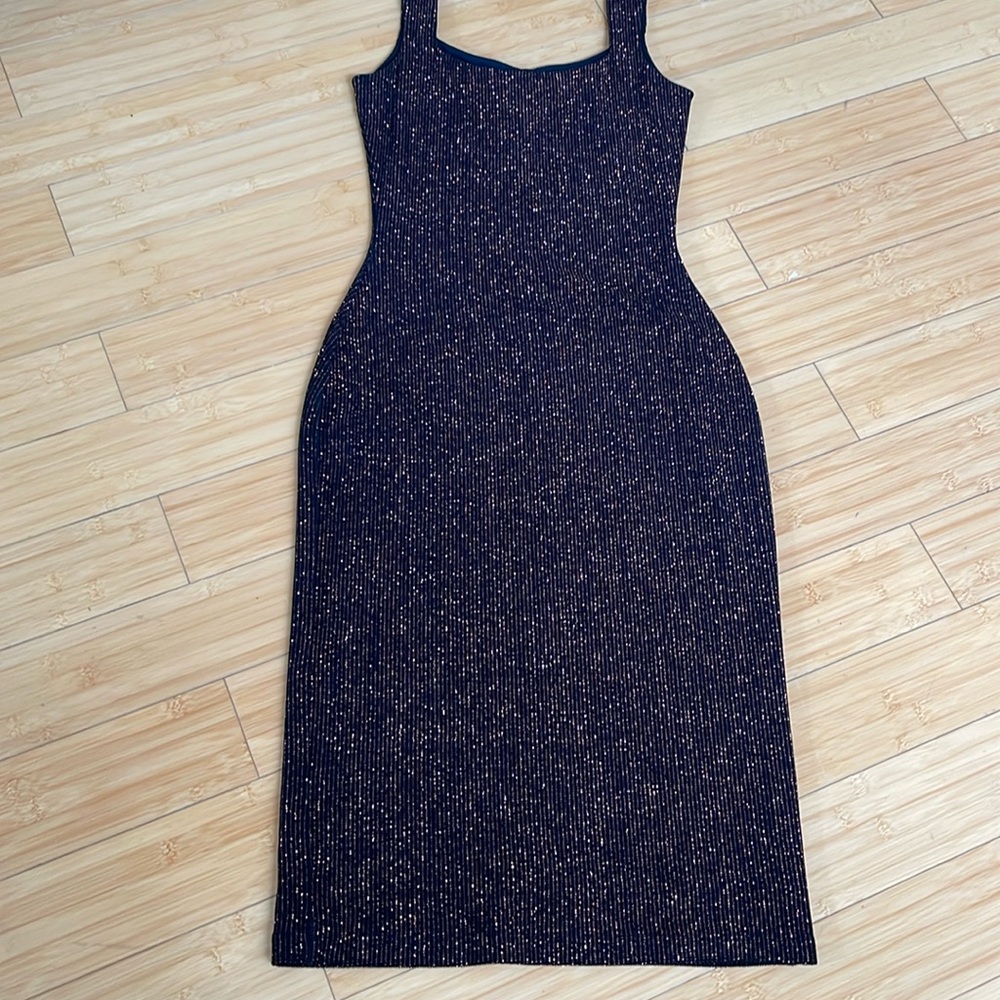 Women Alexis Admor Sparky Midi Evening Holiday Lined Dress Size M Bronze Black